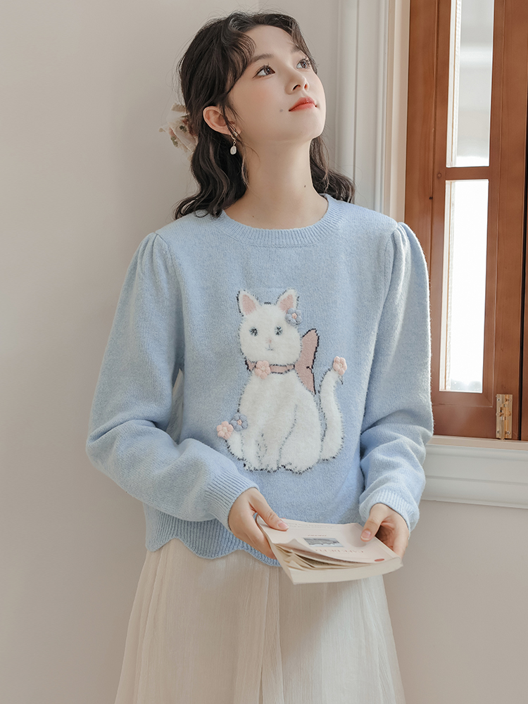 Crew Neck Short Knit Sweater 2024 Lazy Design Knitwear Women