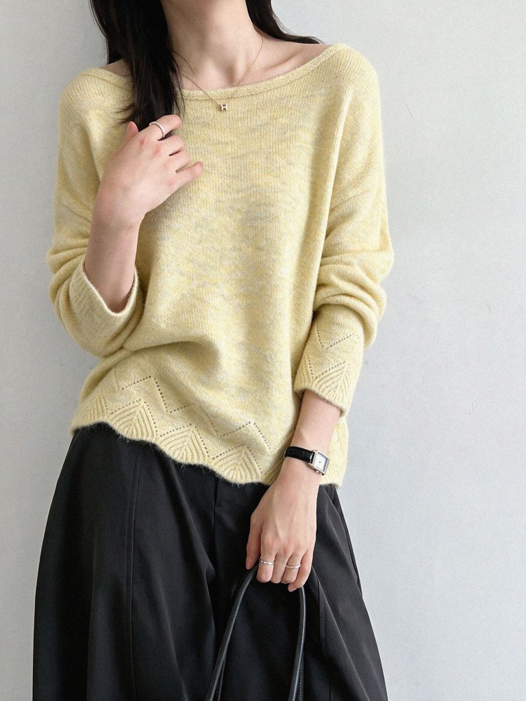 Korean Style Off-Shoulder Long Sleeve Knit Sweater for Women 2026 Fall Winter Loose Lazy Flare Sleeve Top