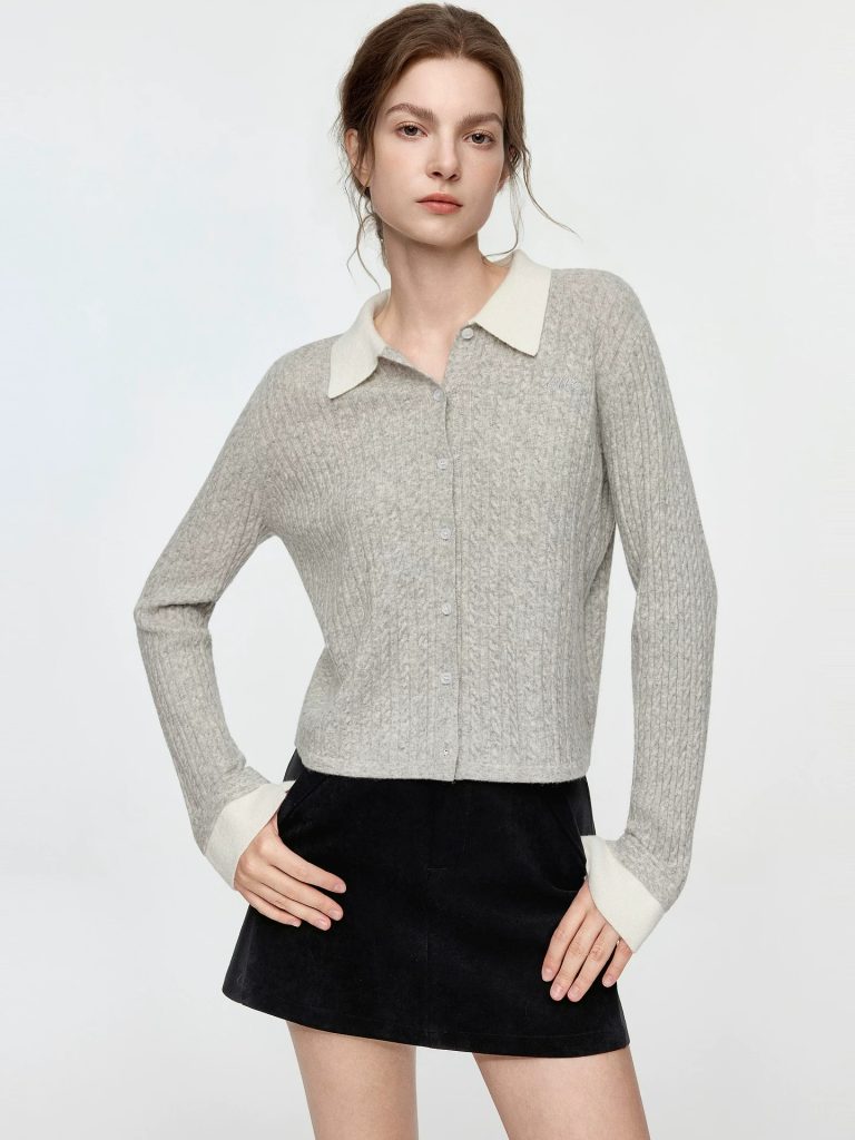 Women's Cable Knit Shirt Collar Cardigan 2026 Fall Lazy Sweater Viscose Top